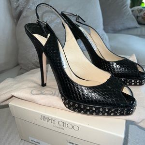 Jimmy choo black peep toe pumps size 37 fits size 7 worn twice